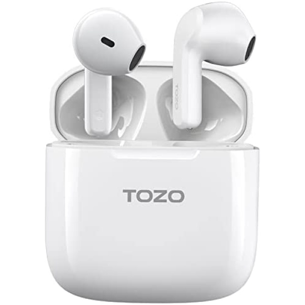 TOZO A3 Wireless Earbuds Bluetooth 5.3 Half in-Ear Lightweight Headsets with Digital Call Noise Reduction,Charging Case with Reset Button Hall Detection,Premium Sound with Long Endurance,White